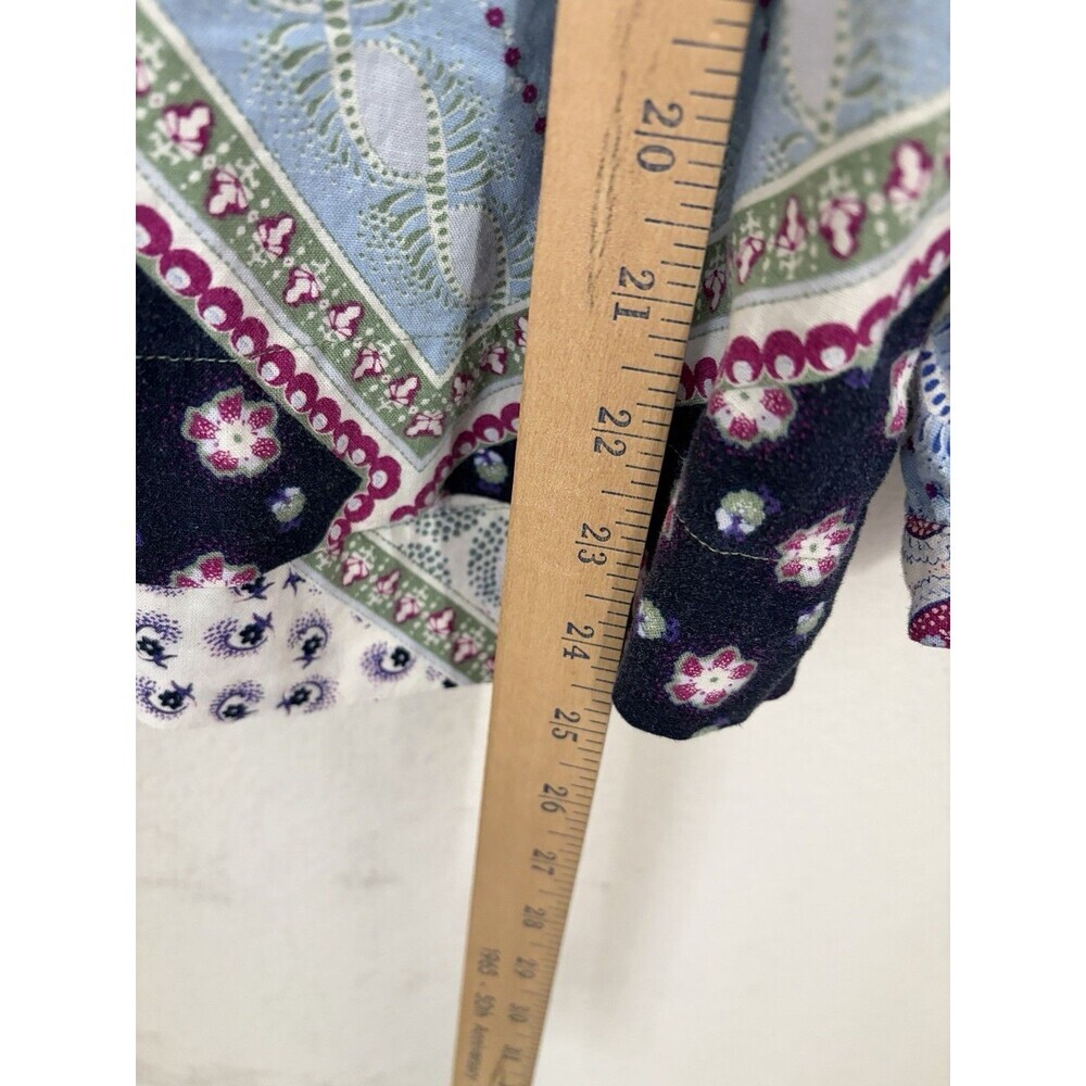 LOFT Women’s XL Patchwork Paisley Floral V-Neck Boho Blouse Top 55% Linen - Picture 7 of 9
